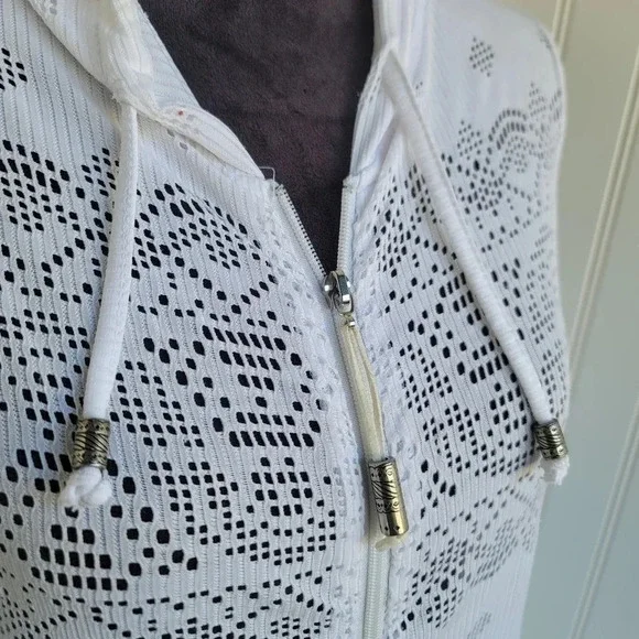 DOTTI Swim Cover Up Crochet Full Zip Up Hoodie White Lace $56 Sz Small S - Picture 6 of 12